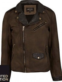 River Island Green And Black Contrast Panel Leather Jacket