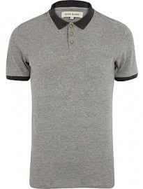 River Island Grey Contrast Trim Polo Shirt