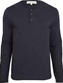 River Island Navy Long Sleeve Grandad T-shirt