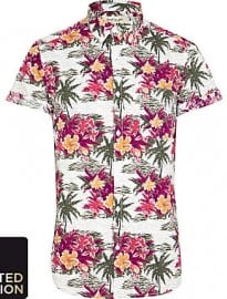 River Island White Hawaiian Print Short Sleeve Shirt
