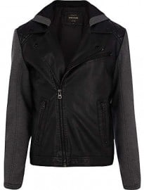 River Island Black Jersey Sleeve Hooded Biker Jacket