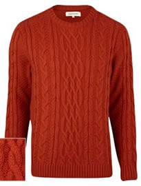 River Island Rust Red Twist Chunky Cable Knit Jumper