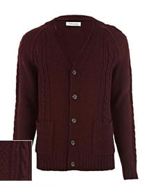 River Island Burgundy Cable Knit V Neck Cardigan