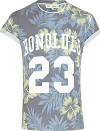 River Island Ecru Hawaiian Print Honolulu T-shirt
