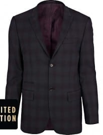River Island Navy Check Skinny Suit Jacket