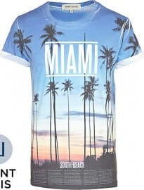 River Island Blue Miami Sunset Print T-shirt