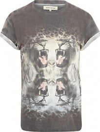 River Island Ecru Mirrored Lion Print T-shirt