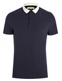 River Island Navy Polka Dot Contrast Collar Polo Shirt