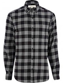 River Island Grey And Black Check Flannel Shirt