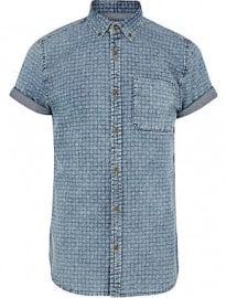 River Island Mid Wash Distressed Floral Denim Shirt