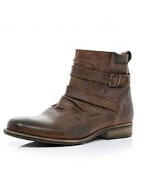 River Island Brown Distressed Strap Biker Boots