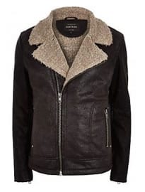 River Island Brown Shearling Lined Biker Jacket