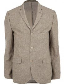 River Island Oat Brown Skinny Suit Jacket