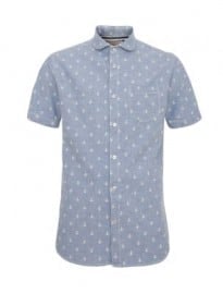 New Look Light Blue Chambray Anchor Print Short Sleeve Shirt