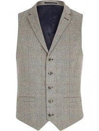 River Island Light Grey Smart Check Waistcoat