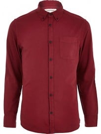 River Island Dark Red Long Sleeve Oxford Shirt