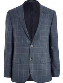River Island Blue Check Slim Suit Jacket