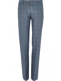 River Island Blue Check Slim Suit Trousers