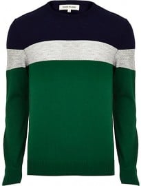 River Island Green Colour Block Stripe Jumper