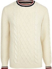 River Island Ecru Cable Knit Cricket Jumper