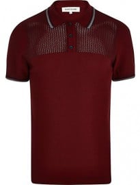 River Island Red Mesh Yoke Polo Shirt