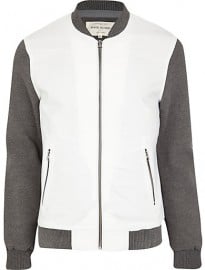 River Island White Textured Contrast Sleeve Bomber Jacket