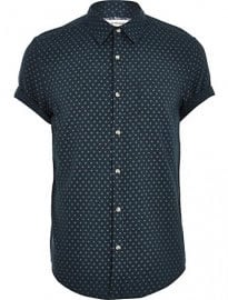 River Island Dark Green Polka Dot Short Sleeve Shirt