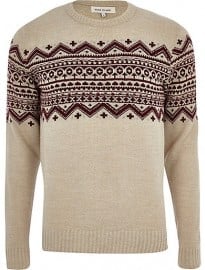 River Island Ecru Fair Isle Stripe Crew Neck Jumper