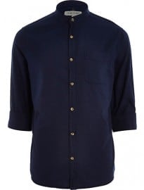 River Island Navy Blue Grandad Shirt