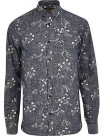River Island Blue Jack & Jones Premium Floral Print Shirt