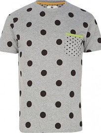 River Island Grey Bellfield Mixed Polka Dot T-shirt