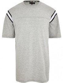 River Island Grey Marl Rib Stripe Oversize T-shirt