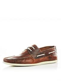River Island Tan Brown Leather Boat Shoes