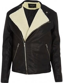 River Island Black Borg Lined Biker Jacket