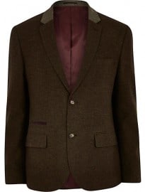 River Island Khaki Tweed Contrast Lapel Blazer