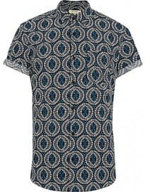 River Island Black Tribal Print Short Sleeve Shirt