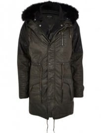 River Island Dark Green Biker Parka Jacket