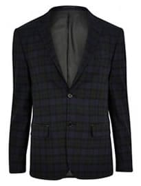 River Island Dark Blue Tartan Blazer