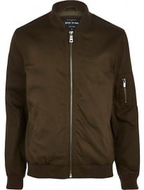 River Island Khaki Green Twill Bomber Jacket
