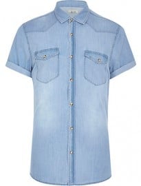 River Island Light Wash Short Sleeve Denim Shirt