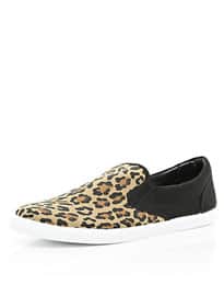 River Island Black Leopard Print Panel Plimsolls
