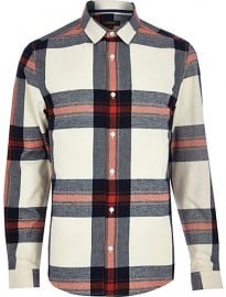 River Island Cream Check Long Sleeve Shirt