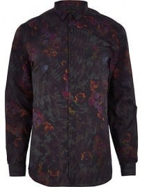 River Island Brown Floral Print Long Sleeve Shirt