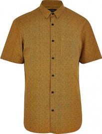 River Island Mustard Tile Print Short Sleeve Shirt