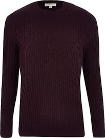 River Island Red Ribbed Long Sleeve Crew Neck Jumper