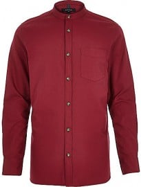 River Island Red Long Sleeve Grandad Shirt