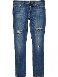 River Island Dark Wash Ripped Danny Superskinny Jeans