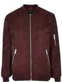 River Island Dark Red Nylon Zip Through Bomber Jacket