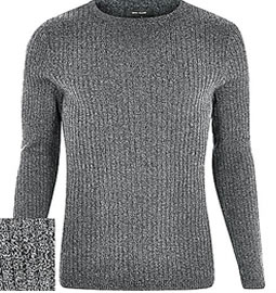 River Island Grey Cotton Ribbed Long Sleeve Jumper