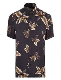 River Island Grey Leaf Print Short Sleeve Shirt